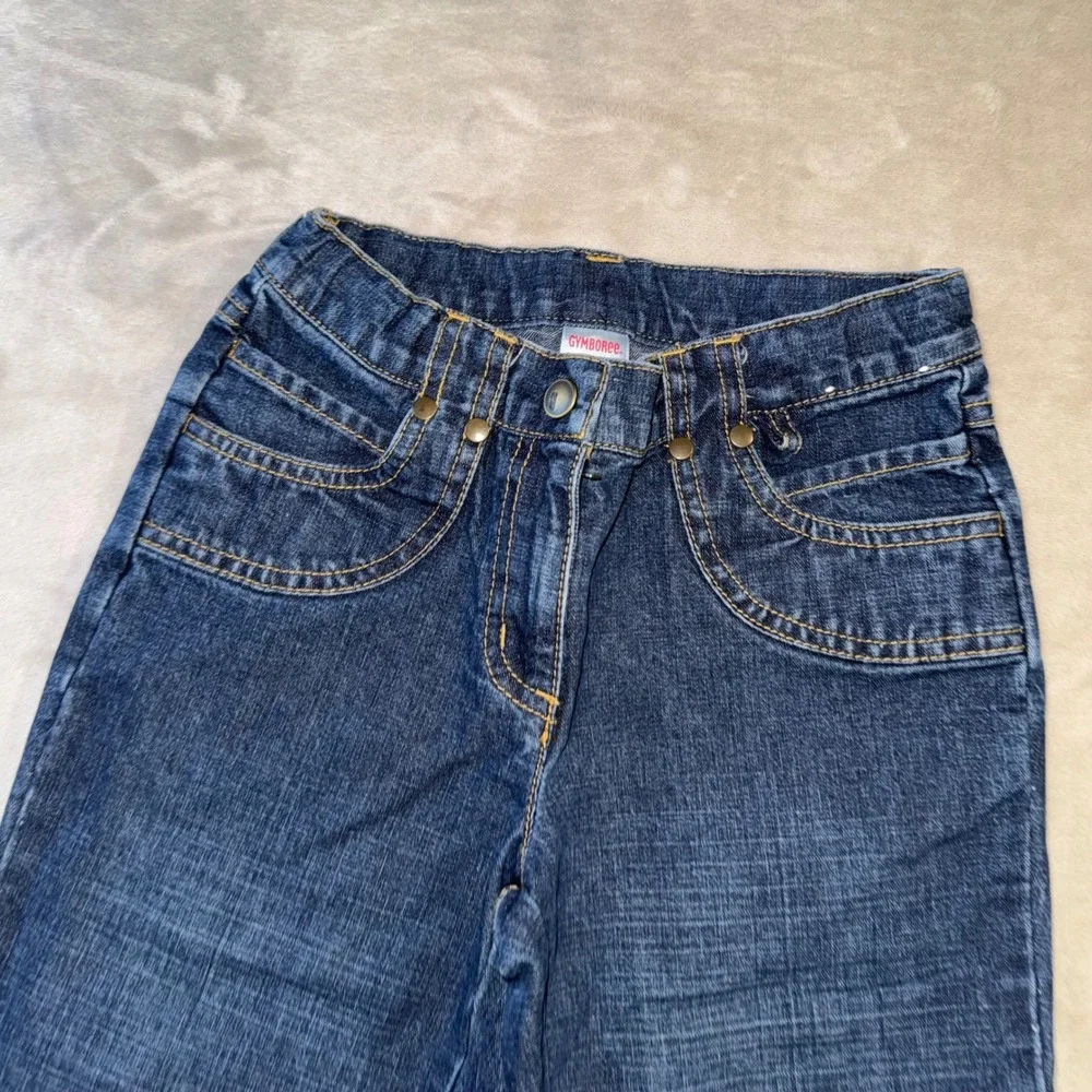 Gymboree Girls Blue Denim Heart Flare Jeans Y2K 2007 Vintage Dark Wash Size 7